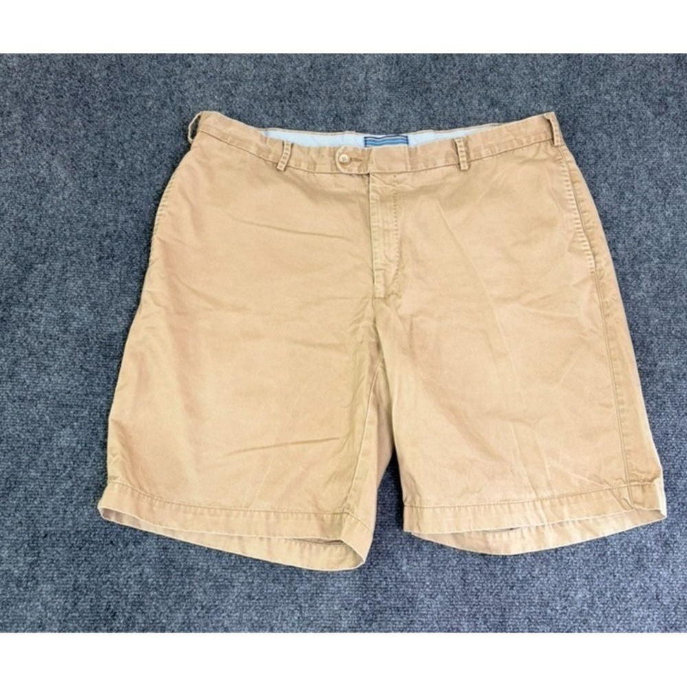 Peter Millar Khaki Flat Front Pima Cotton Shorts MC00B31 Men's Inseam 9" Size 40
